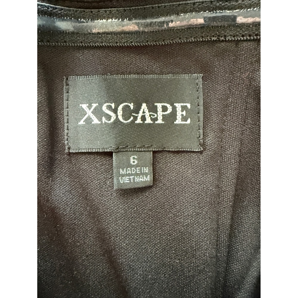 Xscape Womens 6 Black Pleated Ruffle Neck Gown Ruched Maxi Dress Formal Slit - Picture 14 of 16